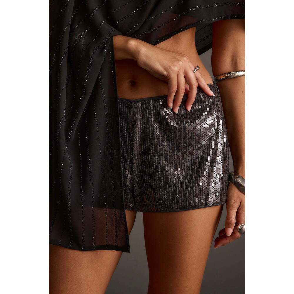 12th Tribe Riri Gunmetal Sequin Micro Shorts Size L